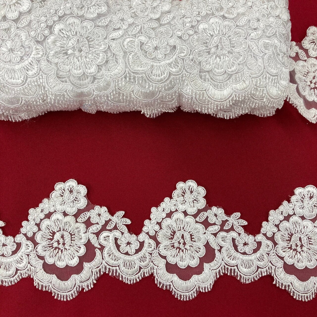 1 Yard Beautiful Corded Lace Trimming Embroidered on 100% Polyester Net Mesh 4 Inch Width